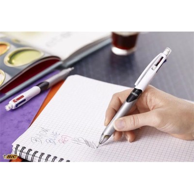 Golyóstoll, háromszínű, nyomósirónnal egyben, BIC "4 Colours" + grafitbél