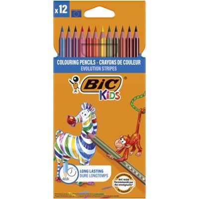 Színes ceruza készlet, BIC KIDS "Evolution Stripes", 12 különböző szín