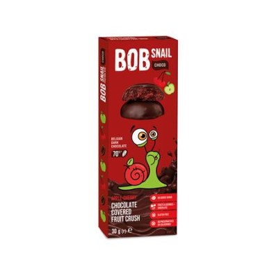 Gyümölcs snack, 30 g, BOB SNAIL, alma-meggy étcsokoládéban