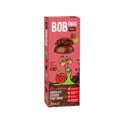 Gyümölcs snack, 30 g, BOB SNAIL, alma-eper tejcsokoládéban