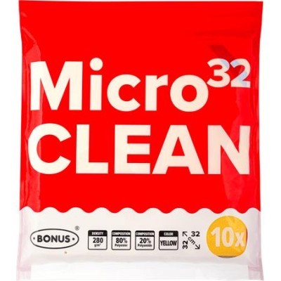 Törlőkendő, mikroszálas, univerzális, 10 db, 32x32 cm, BONUS "MicroCLEAN", sárga