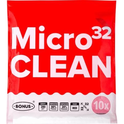 Törlőkendő, mikroszálas, univerzális, 10 db, 32x32 cm, BONUS "MicroCLEAN", piros