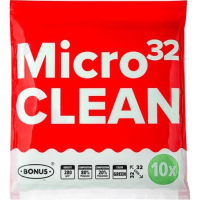 Törlőkendő, mikroszálas, univerzális, 10 db, 32x32 cm, BONUS "MicroCLEAN", zöld