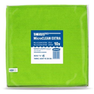 Törlőkendő, mikroszálas, univerzális, 10 db, 40x40 cm, BONUS "MicroCLEAN Extra", zöld