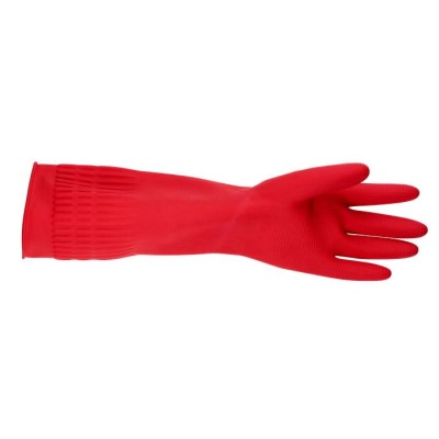 Gumikesztyű, háztartási, latex, extra hosszú, 38 cm, S méret, BONUS, piros