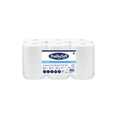 Kéztörlő, tekercses, 15,5 cm átmérő, 2 rétegű, BULKYSOFT "Universal System", hófehér