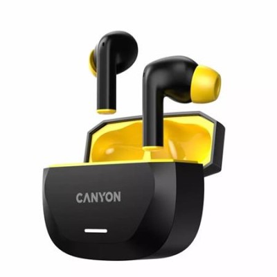 Fülhallgató, TWS vezeték nélküli, Bluetooth 5.4, CANYON "Hexagon 7", fekete-sárga