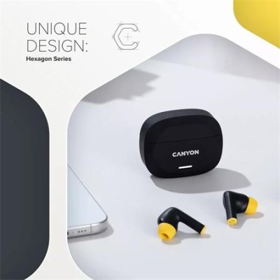 Fülhallgató, TWS vezeték nélküli, Bluetooth 5.4, CANYON "Hexagon 7", fekete-sárga
