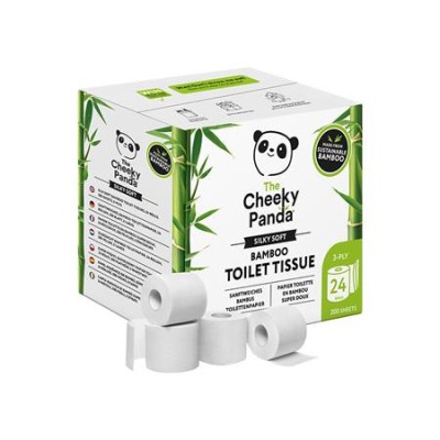 Toalettpapír, bambusz, 3 rétegű, kistekercses, 24 tekercs, CHEEKY PANDA, fehér