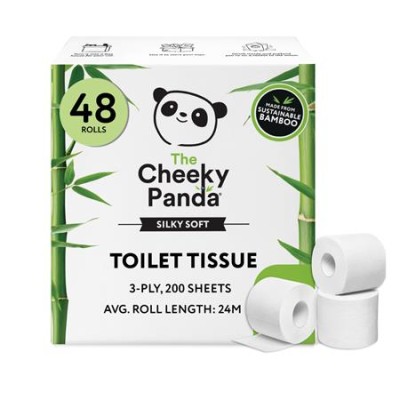 Toalettpapír, bambusz, 3 rétegű, kistekercses, 48 tekercs, CHEEKY PANDA, fehér