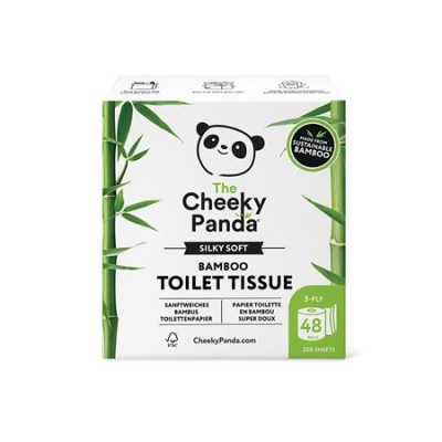 Toalettpapír, bambusz, 3 rétegű, kistekercses, 48 tekercs, CHEEKY PANDA, fehér