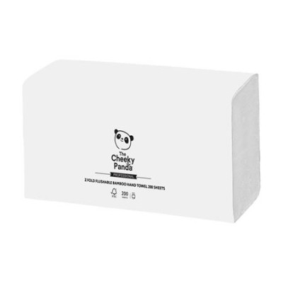 Kéztörlő, bambusz, Z hajtogatott, 2 rétegű, 200 lap, 21,8x22,4 cm, CHEEKY PANDA, fehér