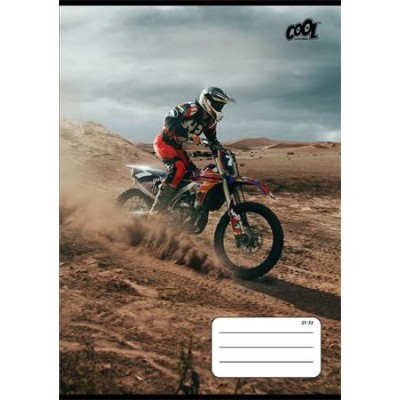 Füzet, tűzött, A5, vonalas, 32 lap, 4-8. osztály, COOL BY VICTORIA "Motocross", "21-32"