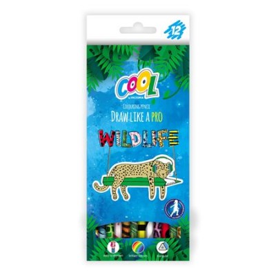 Színes ceruza készlet, háromszögletű, COOL BY VICTORIA "Wildlife", 12 különböző szín
