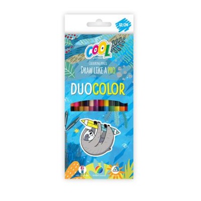 Színes ceruza készlet, háromszögletű, kétvégű, COOL BY VICTORIA "Duocolor", 24 különböző szín