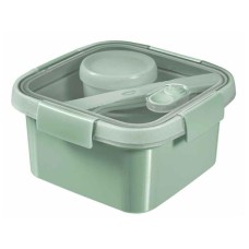 Ételtartó, szósztartóval, evőeszközzel, szögletes, műanyag, 1,1 l, CURVER "Smart Eco", világoszöld
