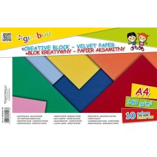 Színes bársonypapír tömb, A4, 140 g, 10 lap,"Gimboo", 10 különböző szín
