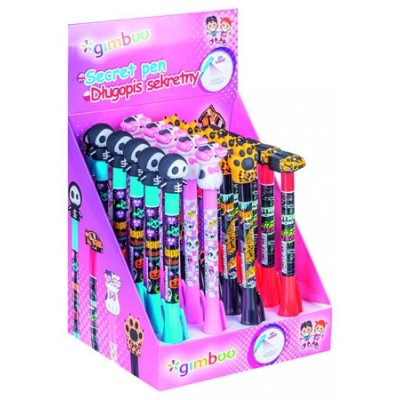 Golyóstoll display, UV- tintával, "Gimboo" "Secret Pen", 4 különböző mintával