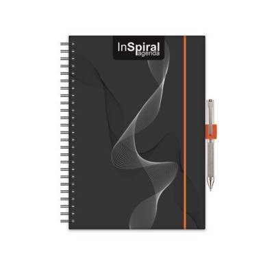 Naptár, tervező, A5, heti, DAYLINER, "InSpiral", fekete-narancs