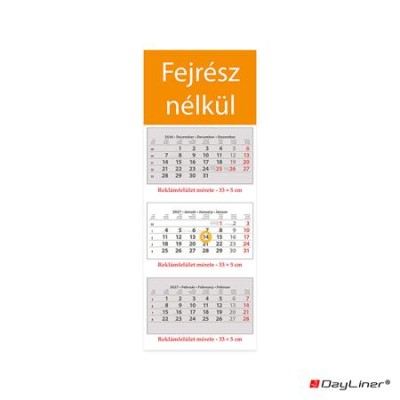 Naptár, speditőr, három hónapos, három tömbös, üres fejrész, DAYLINER