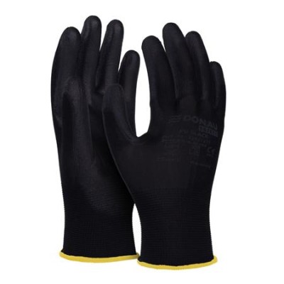 Szerelőkesztyű, PU, DONAU "Safety", 8/M méret, fekete