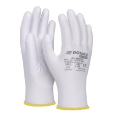 Szerelőkesztyű, PU, DONAU "Safety", 8/M méret, fehér
