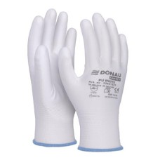 Szerelőkesztyű, PU, DONAU "Safety", 9/L méret, fehér