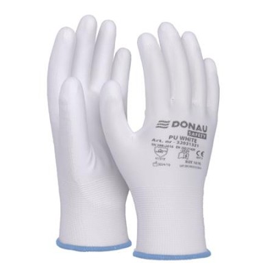 Szerelőkesztyű, PU, DONAU "Safety", 9/L méret, fehér