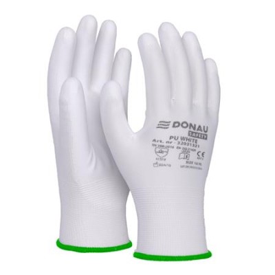 Szerelőkesztyű, PU, DONAU "Safety", 11/XXL méret, fehér