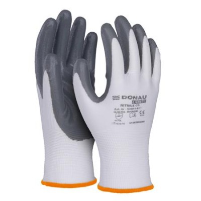 Szerelőkesztyű, nitril, DONAU "Safety 01", 7/S méret, szürke