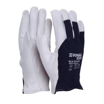 Védőkesztyű, kecskebőr, DONAU "Safety", 10/XL méret, fehér-tengerészkék