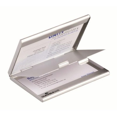 Névjegykártyatartó tárca, fém, 20 db-os, DURABLE "CARD BOX DUO", ezüst