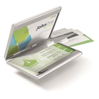 Névjegykártyatartó tárca, fém, 20 db-os, DURABLE "CARD BOX DUO", ezüst