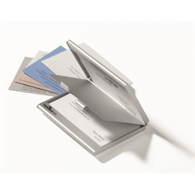 Névjegykártyatartó tárca, fém, 20 db-os, DURABLE "CARD BOX DUO", ezüst