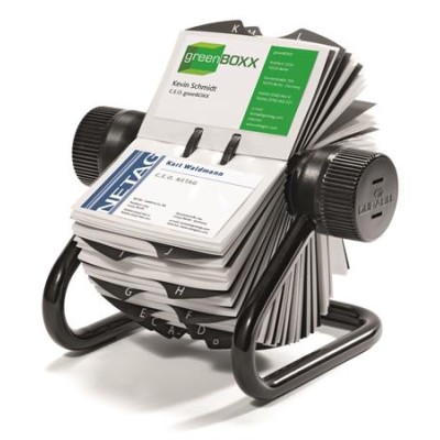 Névjegykártyatartó, fém, 400 db-os, forgatható, fekvő, DURABLE, "VISIFIX®", fekete