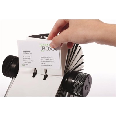 Névjegykártyatartó, fém, 400 db-os, forgatható, fekvő, DURABLE, "VISIFIX®", fekete