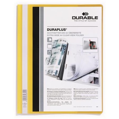 Gyorsfűző, A4, széles, panorámás, DURABLE "DURAPLUS®", sárga