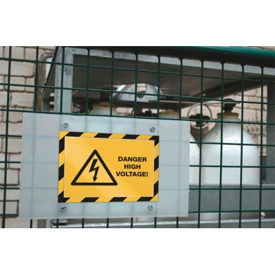 Infokeret, A4, öntapadó háttal, DURABLE "DURAFRAME SECURITY", sárga-fekete