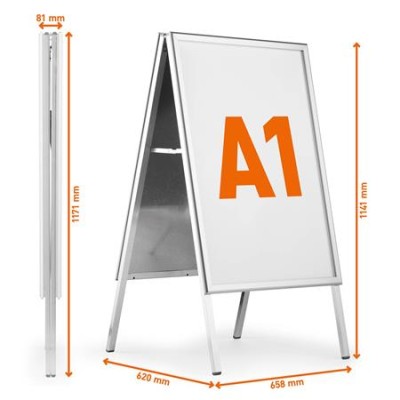 Megállító tábla, poszteres, A1, DURABLE "Fold Outdoor", ezüst