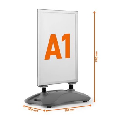 Megállító tábla, poszteres, talppal, A1, DURABLE "Heavy Base Outdoor", ezüst