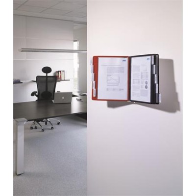 Bemutatótábla tartó, fali, 10 db bemutatótáblával, DURABLE "SHERPA WALL", piros