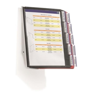 Bemutatótábla tartó, fali, 10 db bemutatótáblával, DURABLE "SHERPA WALL", piros