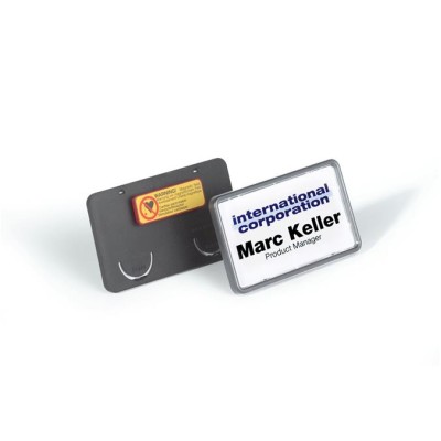 Névkitűző, mágnessel, 75x40 mm, DURABLE, fekete Névkitűző, mágnessel, 75x40 mm, DURABLE, fekete