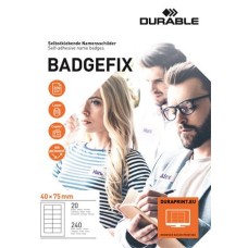 Névkitűző, textil, öntapadó, 40x75 mm, DURABLE "Badgefix", fehér
