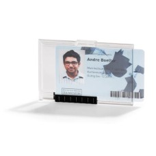 Azonosítókártya-tartó, 1 kártyához, zárt, DURABLE "PUSHBOX", áttetsző