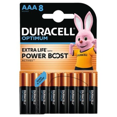 Elem, AAA mikro, 8 db, műanyagmentes, DURACELL "Optimum"
