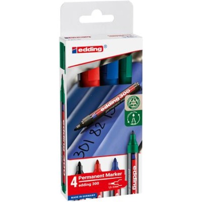 Alkoholos marker készlet, 1,5-3 mm, kúpos, EDDING "300", 4 különböző szín