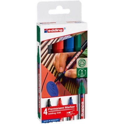 Alkoholos marker készlet, 1-5 mm, vágott, EDDING "330", 4 különböző szín