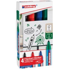 Flipchart marker készlet, 1,5-3 mm, kúpos, EDDING "380", 4 különböző szín