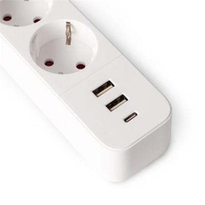 Elosztósor, 3 aljzat, 1,5 m, USB, kapcsolóval, ENTAC, fehér
